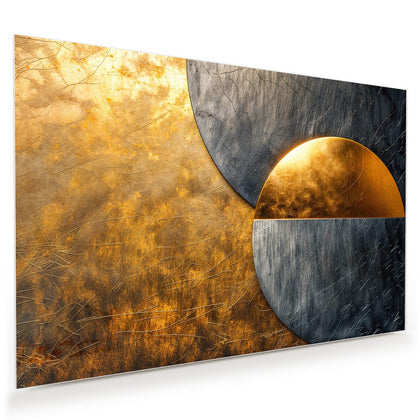 Wandbild mit dem Motiv Kreise in Gold und Grau