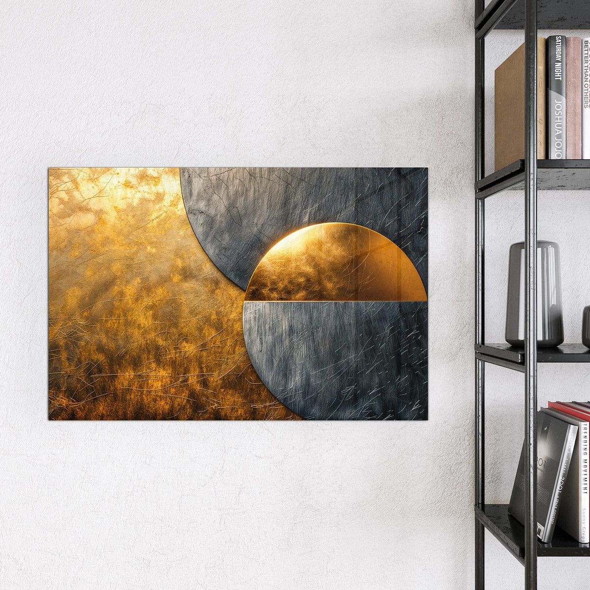 Magnettafel - Kreise in Gold und Grau – Goldener Halbkreis über grauen Kreisen