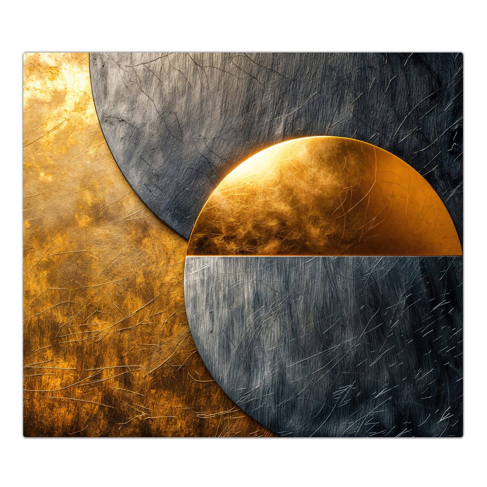1-teilige Herdabdeckplatte aus Glas mit Metallkreise Gold Silber-Motiv in der Frontansicht #grösse_1-Teilig (60x52cm)