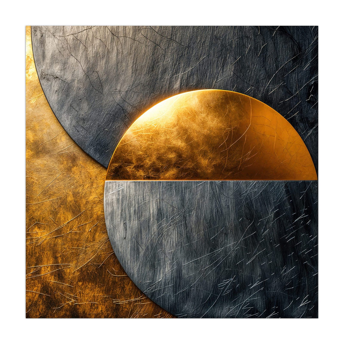 Küchenrückwand aus Glas Kreise in Gold und Grau im quadratischen Format, Motiv bildfüllend von vorn