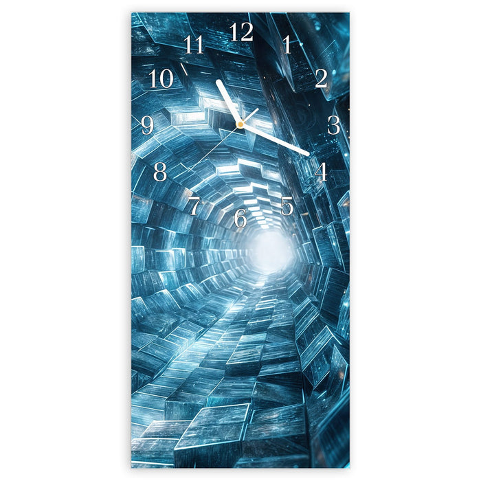 Wanduhr Futuristischer Tunnel aus Glas – Hochformat 30 × 60 cm mit Ziffernblatt Klassisch