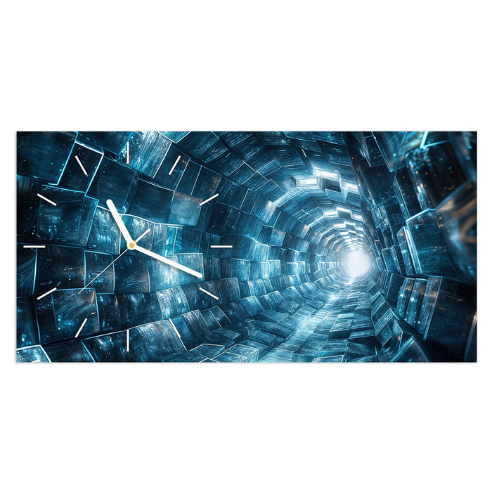 Wanduhr Futuristischer Tunnel aus Glas – Querformat 60 × 30 cm mit Ziffernblatt Linie