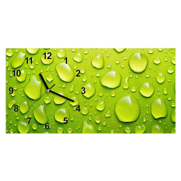 Wanduhr Sanfte Wassertropfen aus Glas – Querformat 60 × 30 cm mit Ziffernblatt Modern