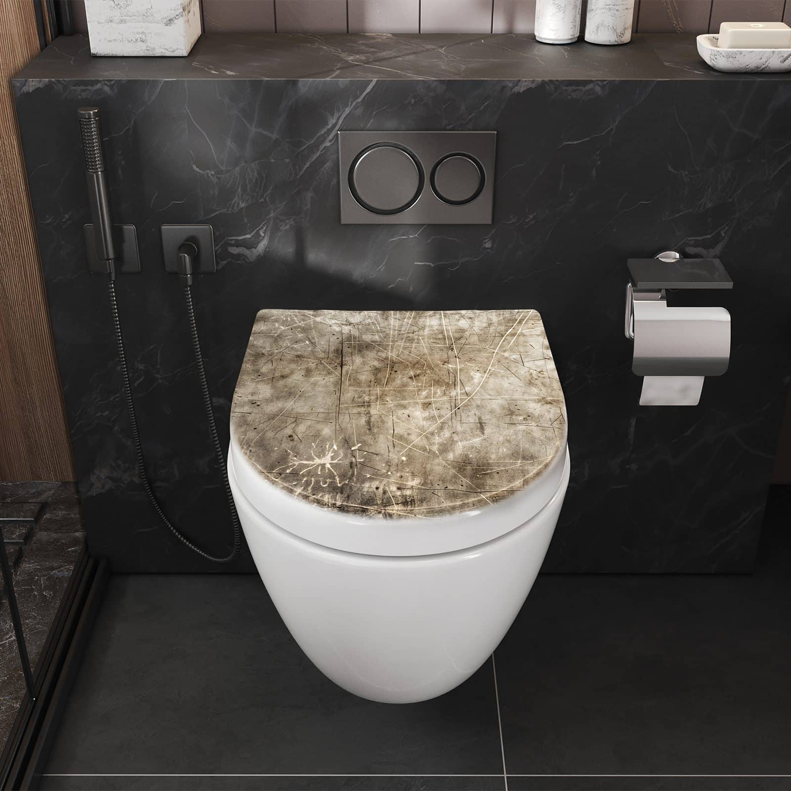 WC-Sitz mit Absenkautomatik Abstrakte Kratzstruktur