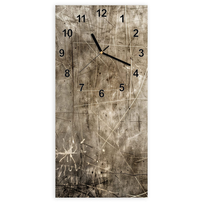 Wanduhr Abstrakte Kratzstruktur aus Glas – Hochformat 30 × 60 cm mit Ziffernblatt Modern