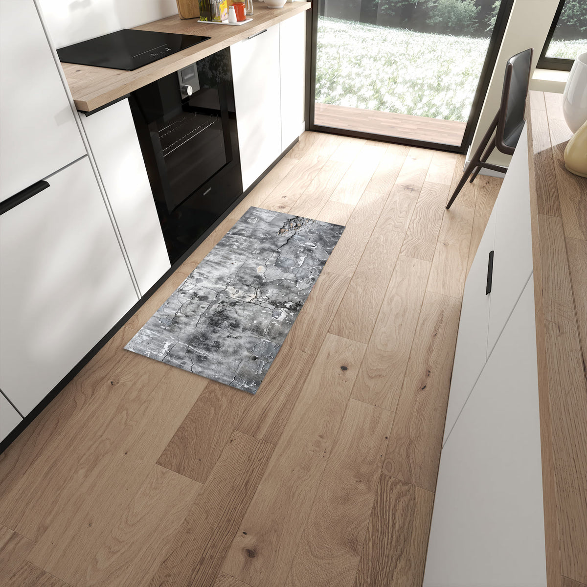 Pflegeleichter Teppich für Küche mit Motiv Gealterte Wandoberfläche in moderner Küche #grösse_60 x 120 cm