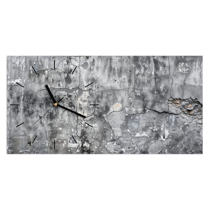 Wanduhr Gealterte Wandoberfläche aus Glas – Querformat 60 × 30 cm mit Ziffernblatt Linie