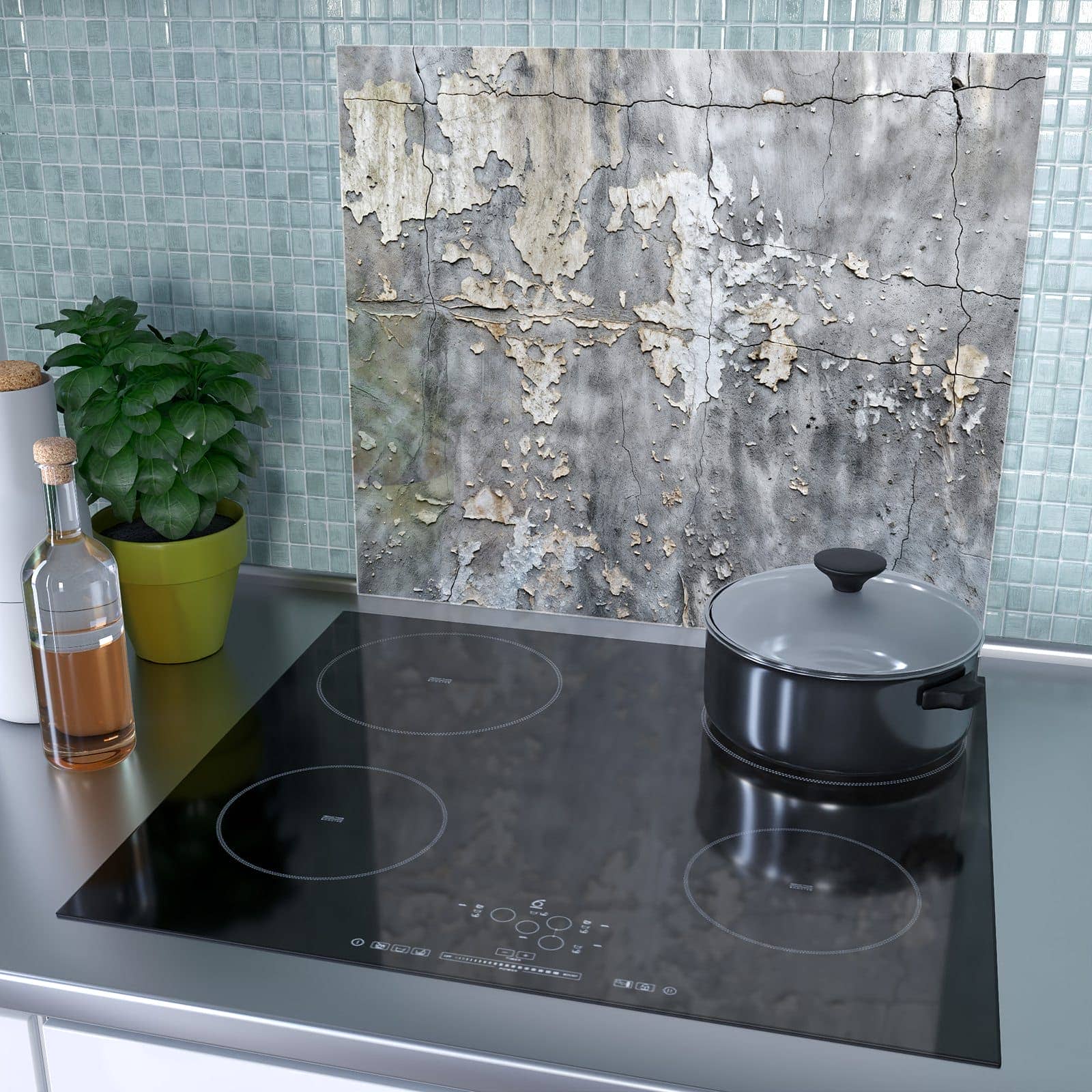 2-teilige Herdabdeckplatte mit Abblätternde Wand-Motiv auf dem Ceranfeld