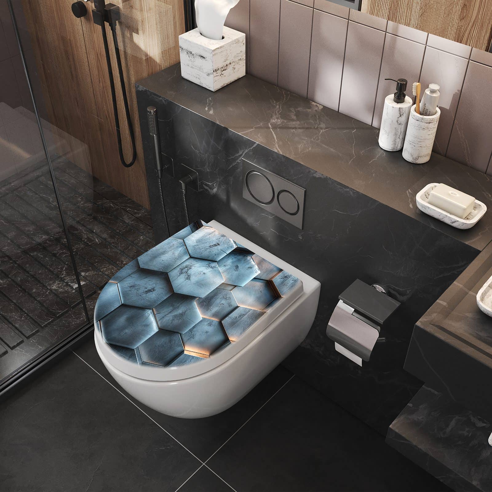 WC-Sitz mit Absenkautomatik Hexagon Struktur