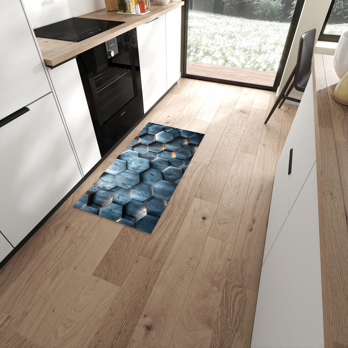 Rutschfester Küchenteppich mit Motiv Hexagon Struktur in moderner Küche #grösse_60 x 120 cm