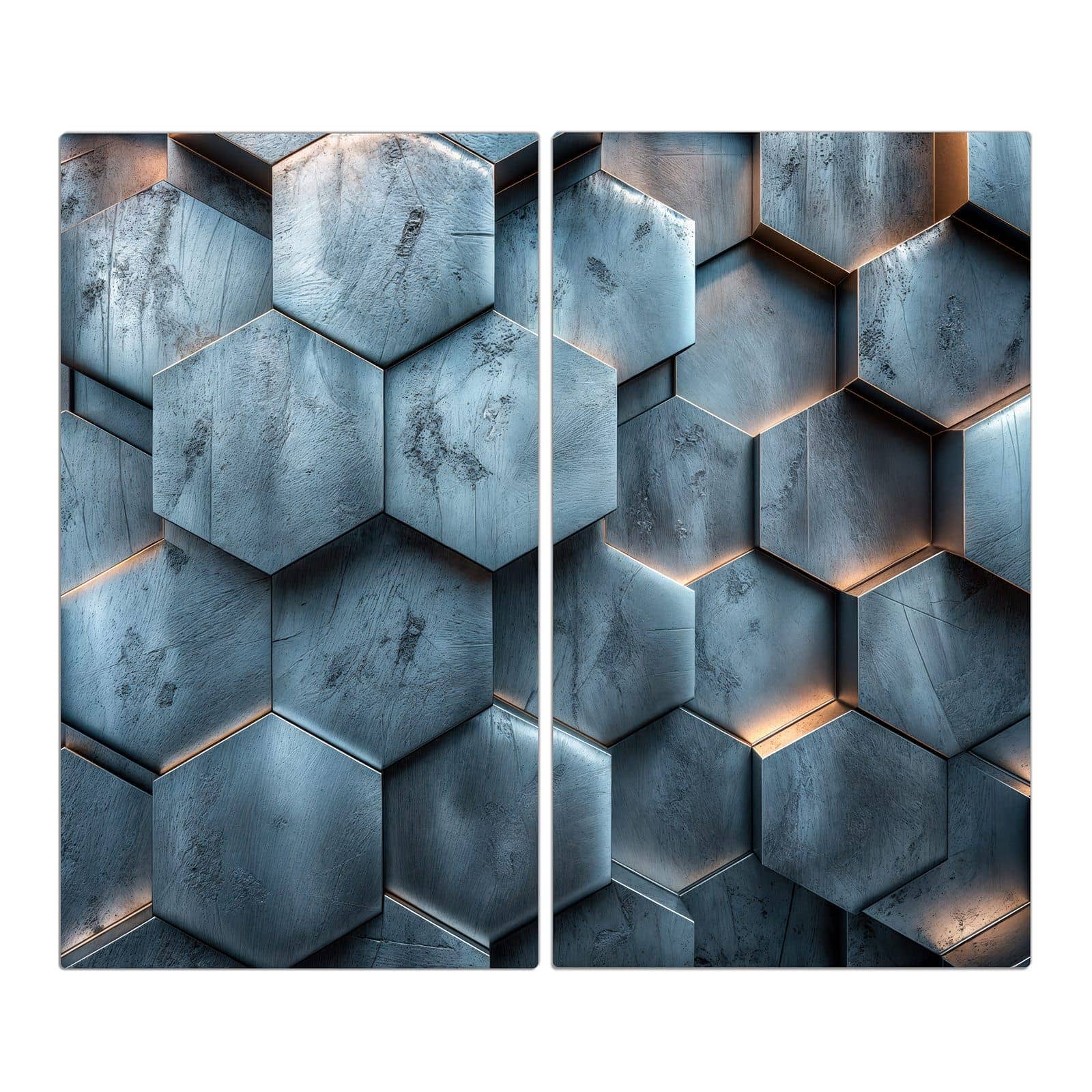 2-teilige Herdabdeckung aus Glas mit Hexagon Struktur-Motiv in der Frontansicht #grösse_2-Teilig (60x52cm)