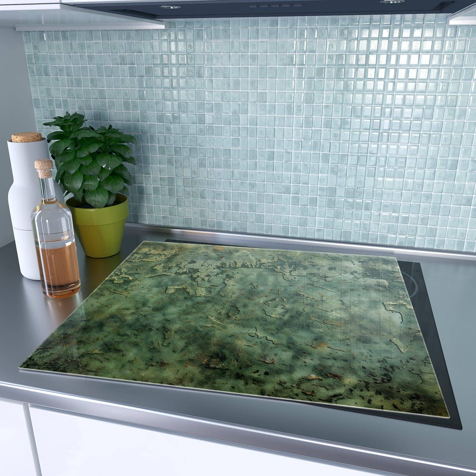 1-teilige Herdabdeckplatte aus Glas mit Verwitterte Textur-Motiv auf dem Ceranfeld