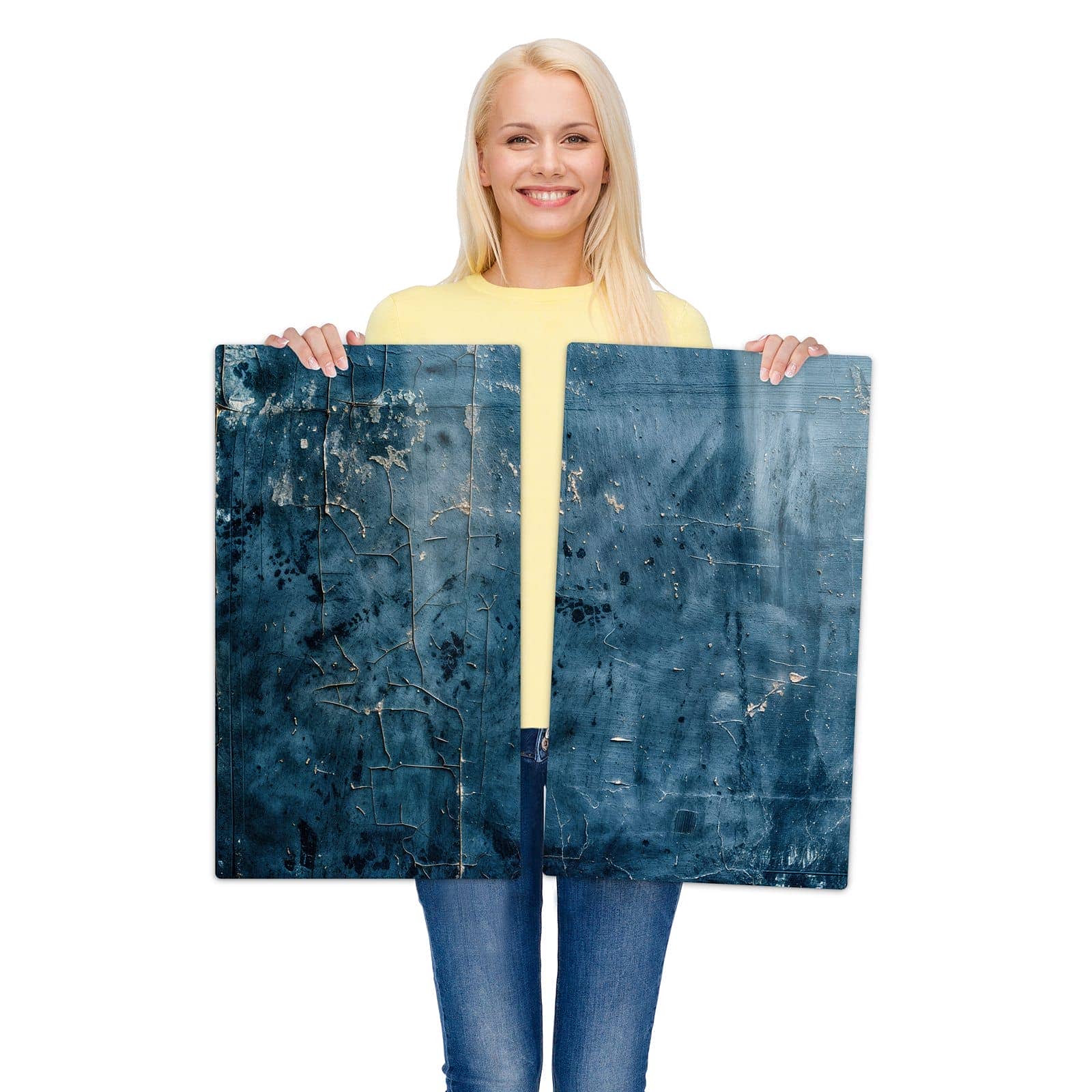 2-teilige Herdabdeckplatte Induktion mit Verwitterte & Wand-Motiv wird zur Größendarstellung gehalten