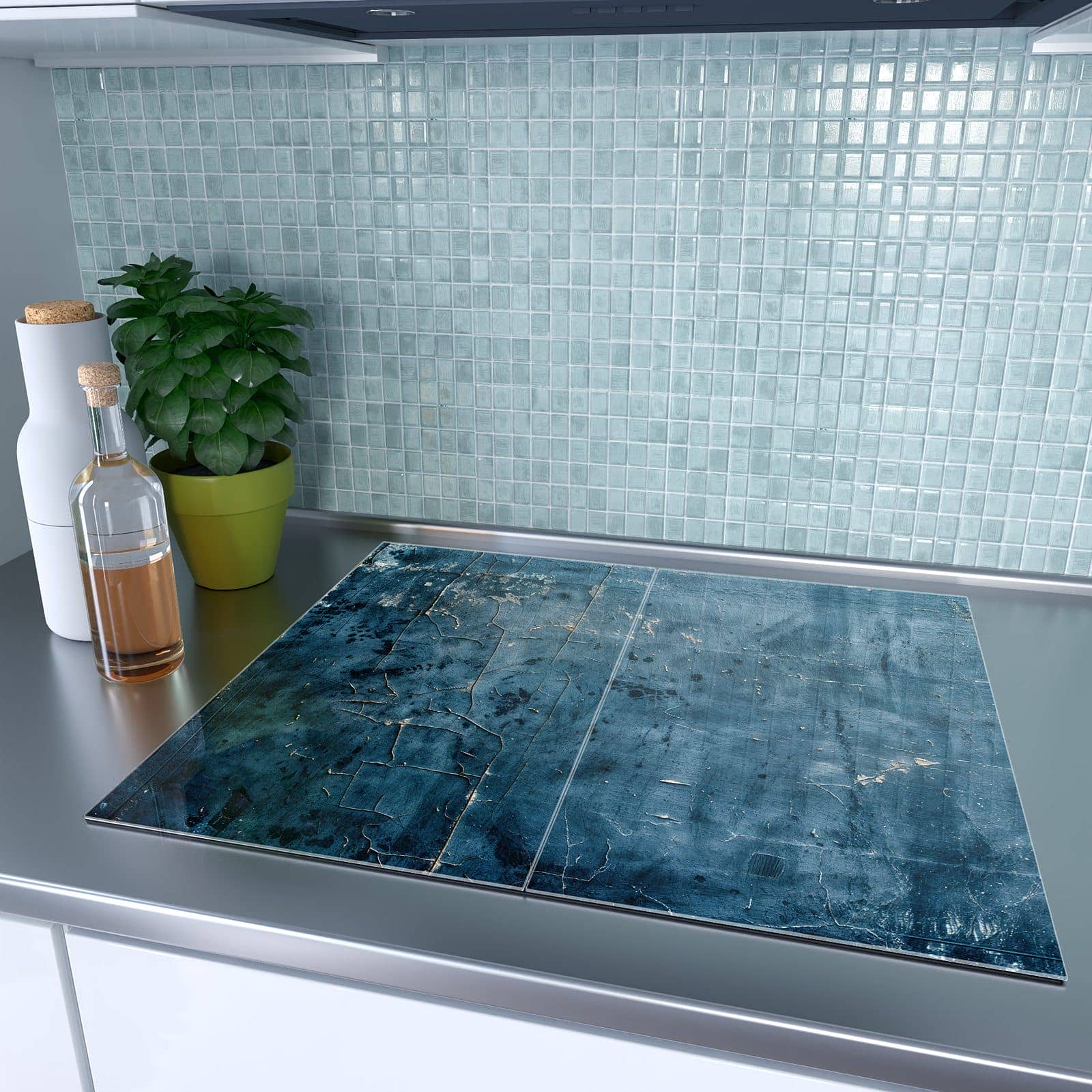 2-teilige Ceranfeldabdeckungen mit Verwitterte & Wand-Motiv auf dem Ceranfeld