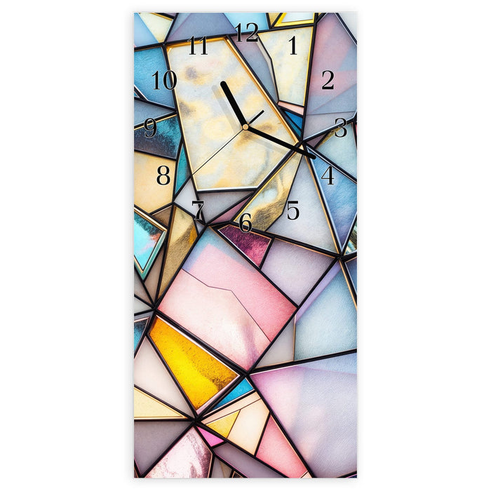 Wanduhr Buntes Glasmosaik aus Glas – Hochformat 30 × 60 cm mit Ziffernblatt Klassisch
