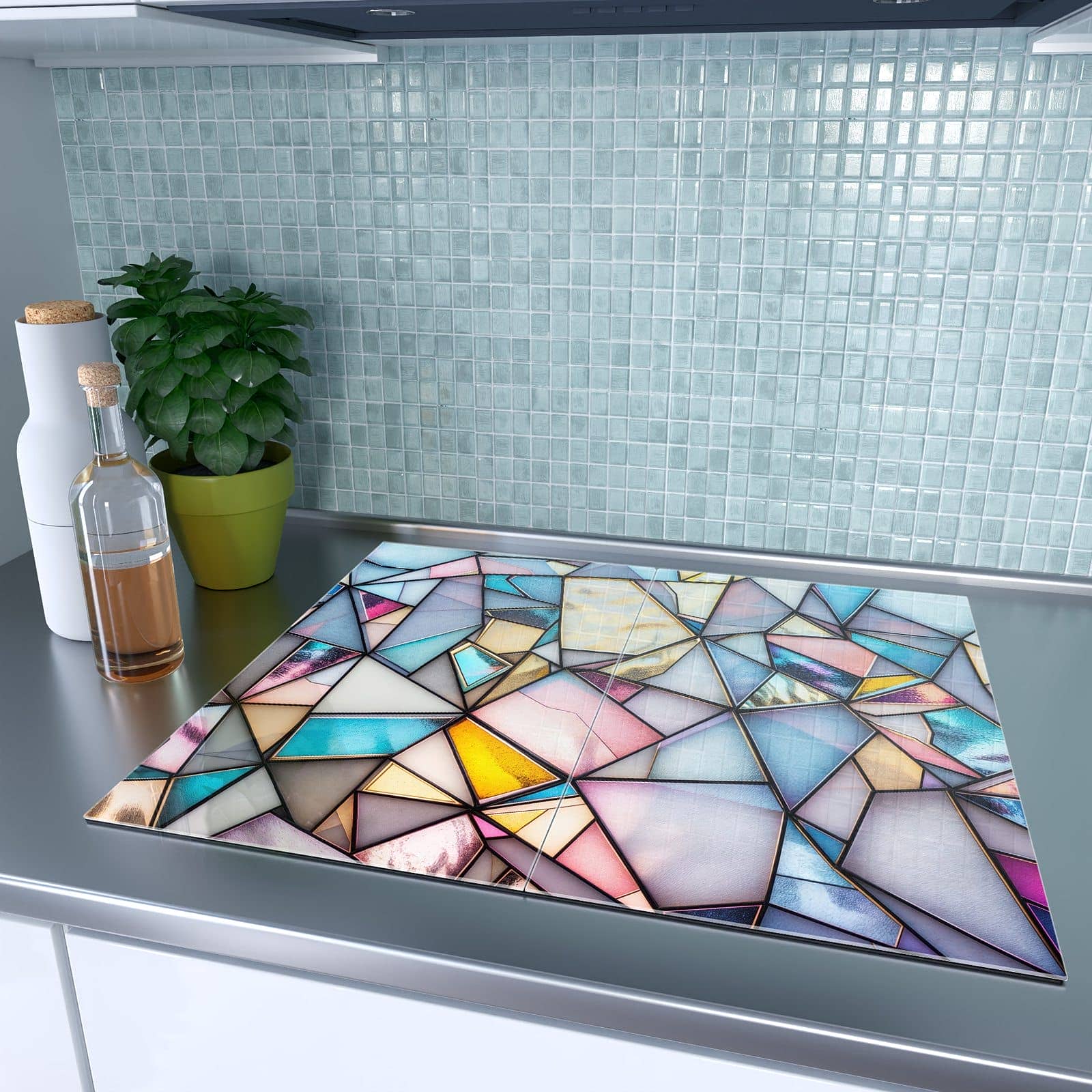 2-teilige Herdabdeckplatte aus Glas mit Buntes Glasmosaik-Motiv auf dem Ceranfeld