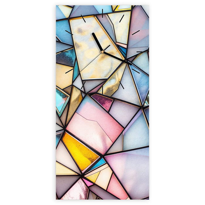 Wanduhr Buntes Glasmosaik aus Glas – Hochformat 30 × 60 cm mit Ziffernblatt Linie