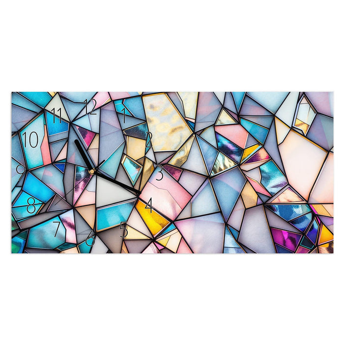 Wanduhr Buntes Glasmosaik aus Glas – Querformat 60 × 30 cm mit Ziffernblatt Elegant