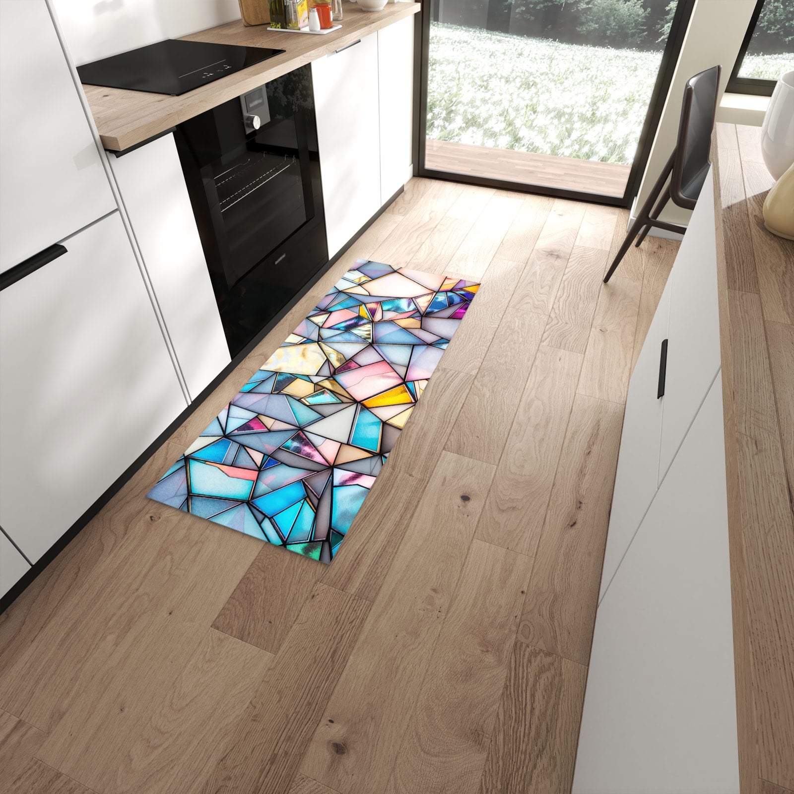 Waschbarer Küchenteppich mit Motiv Buntes Glasmosaik in moderner Küche #grösse_60 x 150 cm