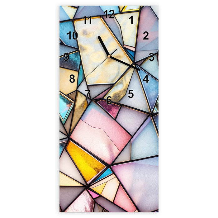 Wanduhr Buntes Glasmosaik aus Glas – Hochformat 30 × 60 cm mit Ziffernblatt Modern