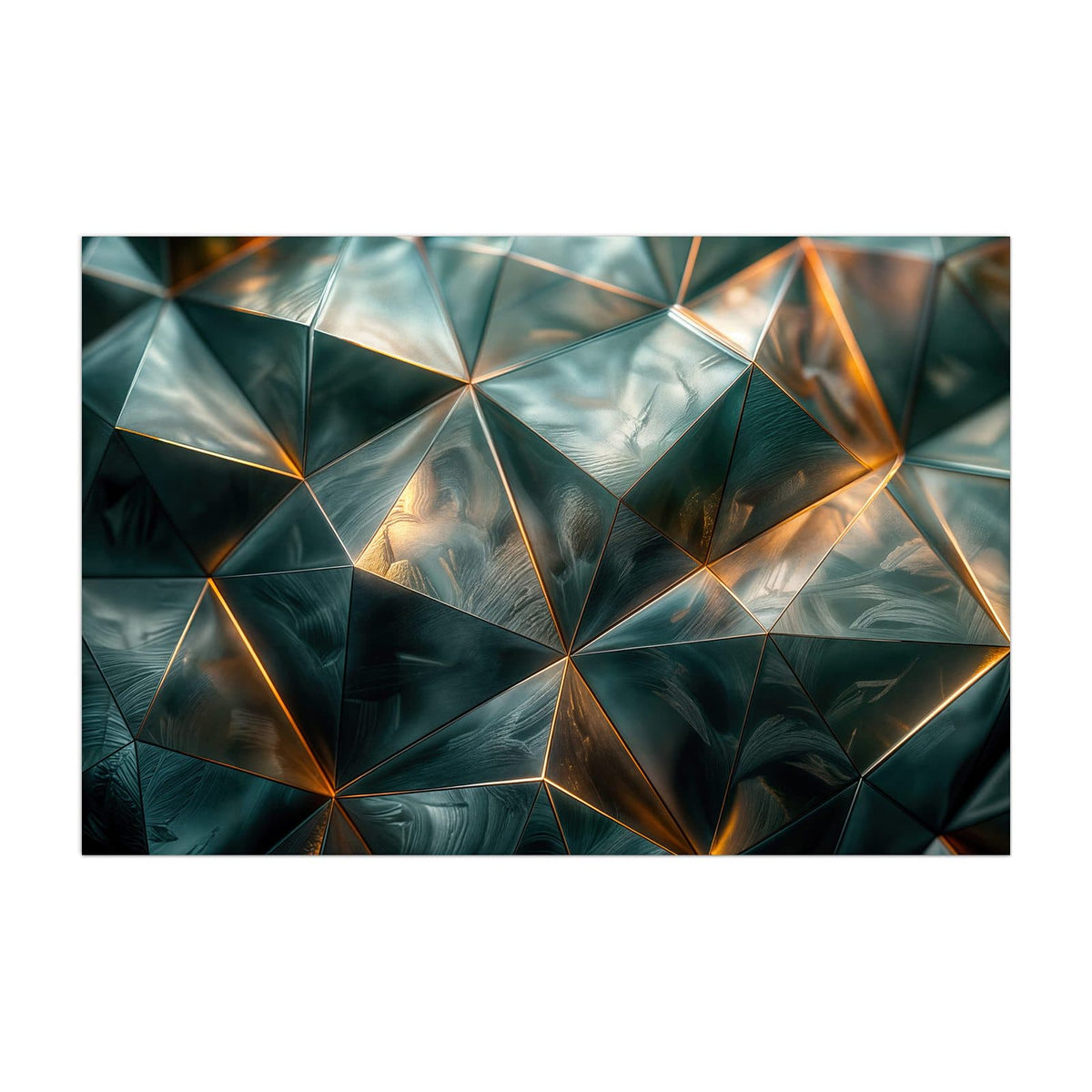 Küchenrückwand aus Glas Dreiecke mit Goldkanten im Hochformat, Motiv bildfüllend von vorn