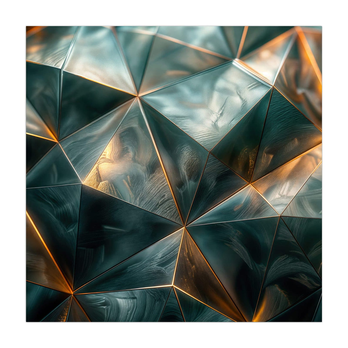 Küchenrückwand aus Glas Dreiecke mit Goldkanten im quadratischen Format, Motiv bildfüllend von vorn