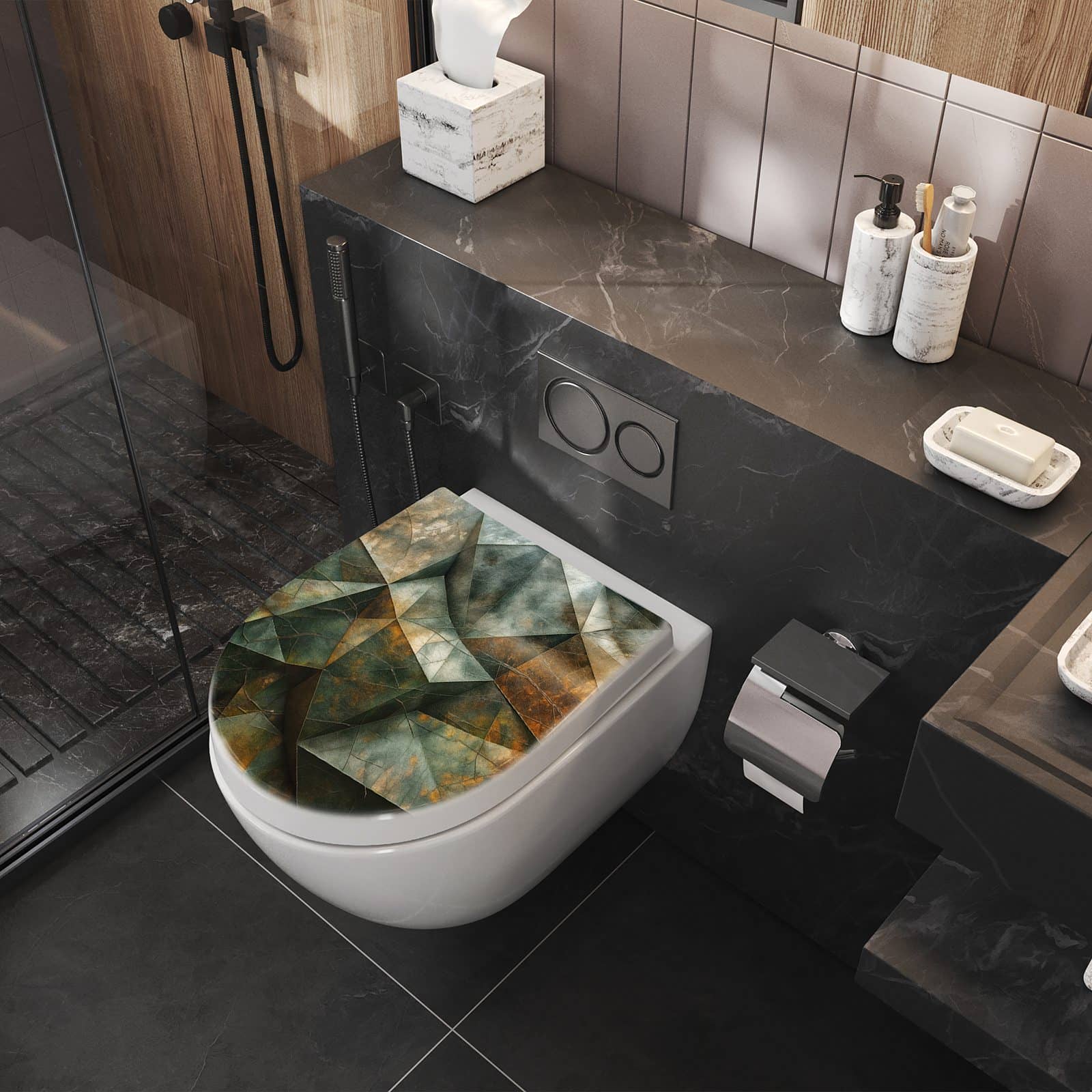 WC-Sitz mit Absenkautomatik Geometrische Abstraktion