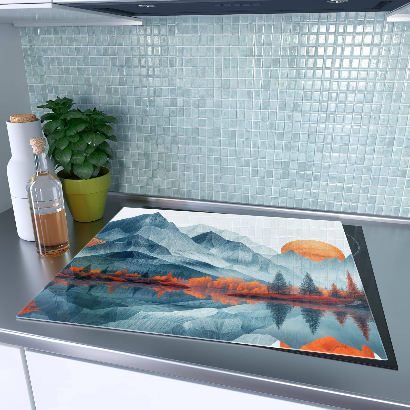 1-teilige Ceranfeld Abdeckungen mit Berge Mit Spiegelung-Motiv auf dem Ceranfeld