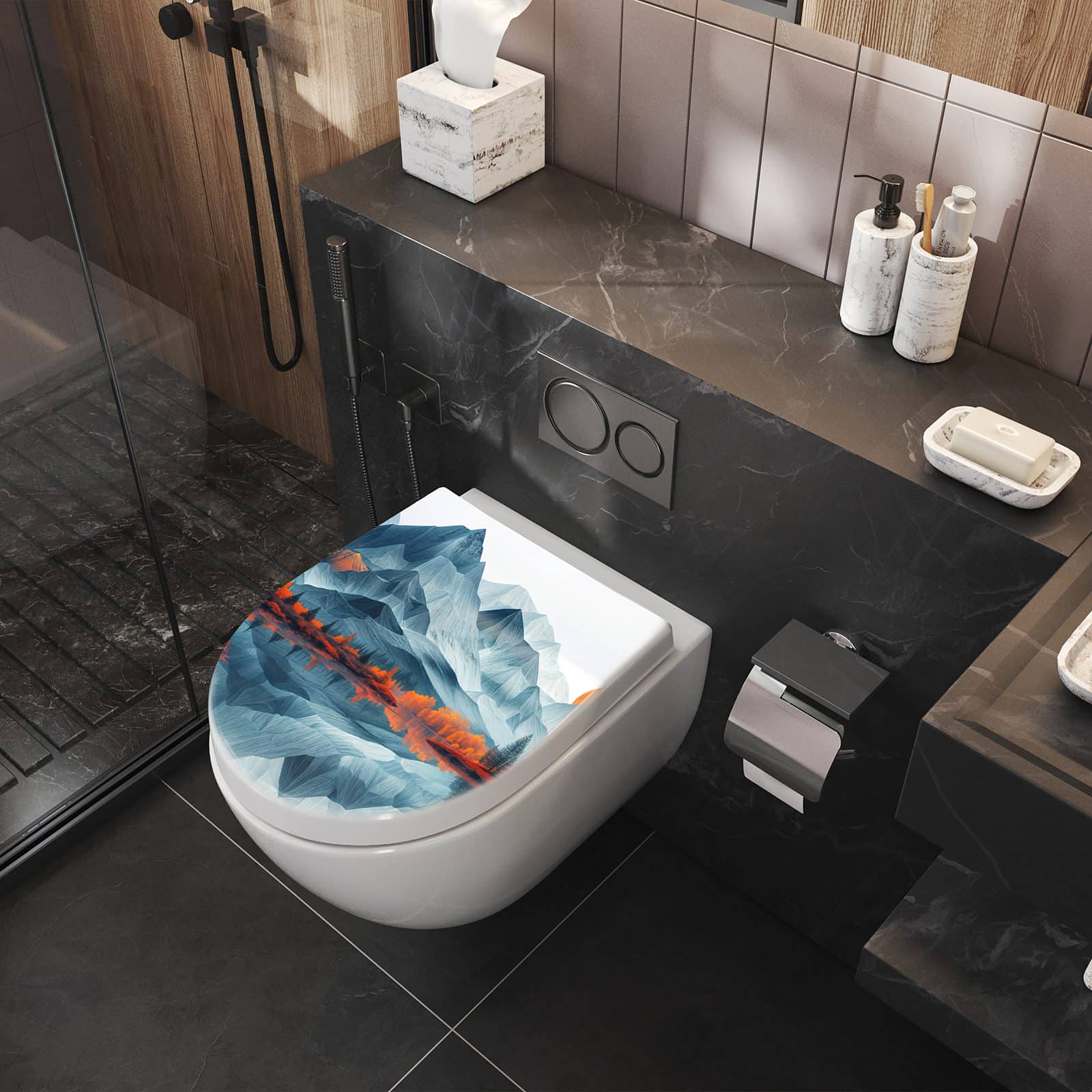 WC-Sitz mit Absenkautomatik Berge Mit Spiegelung