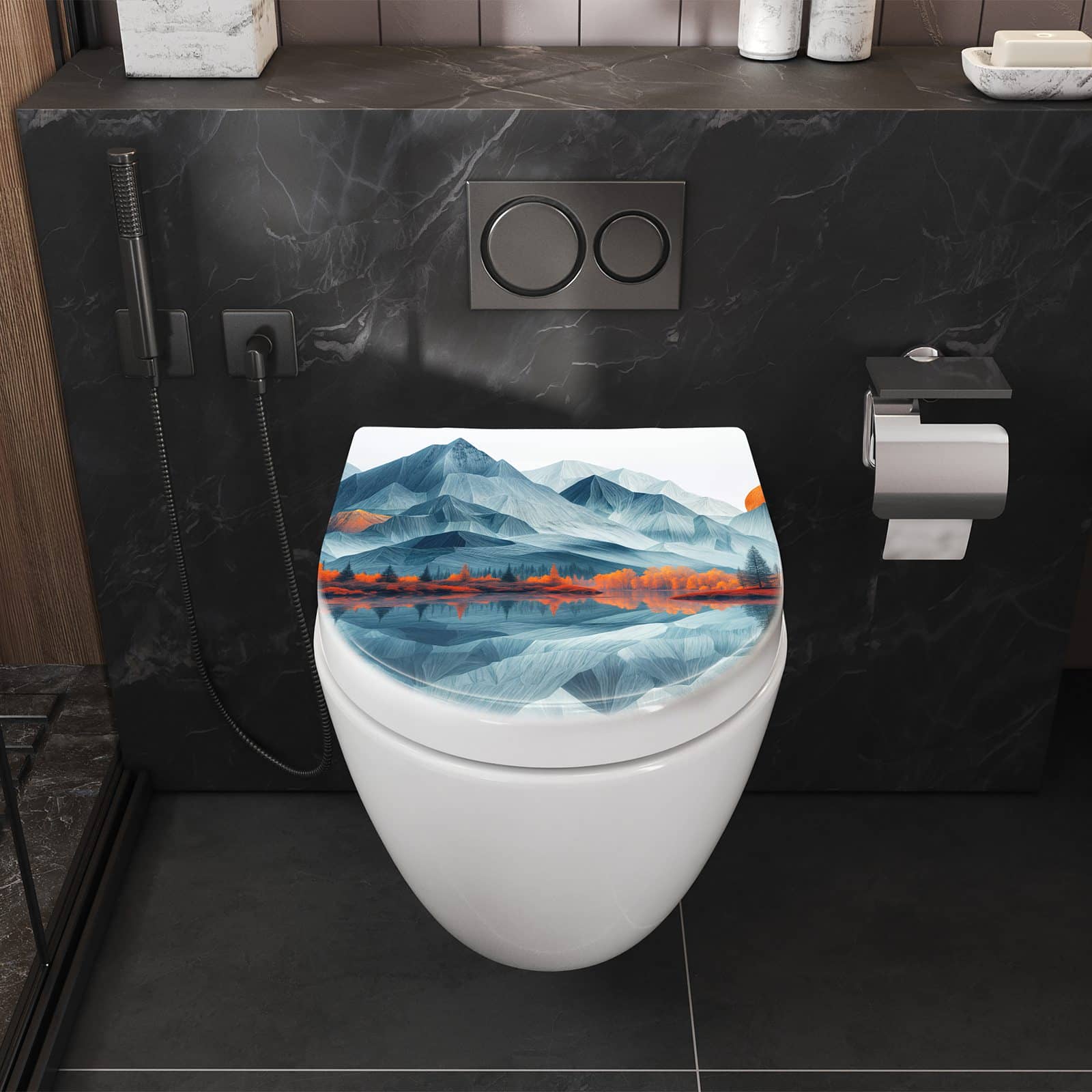 WC-Sitz mit Absenkautomatik Berge Mit Spiegelung