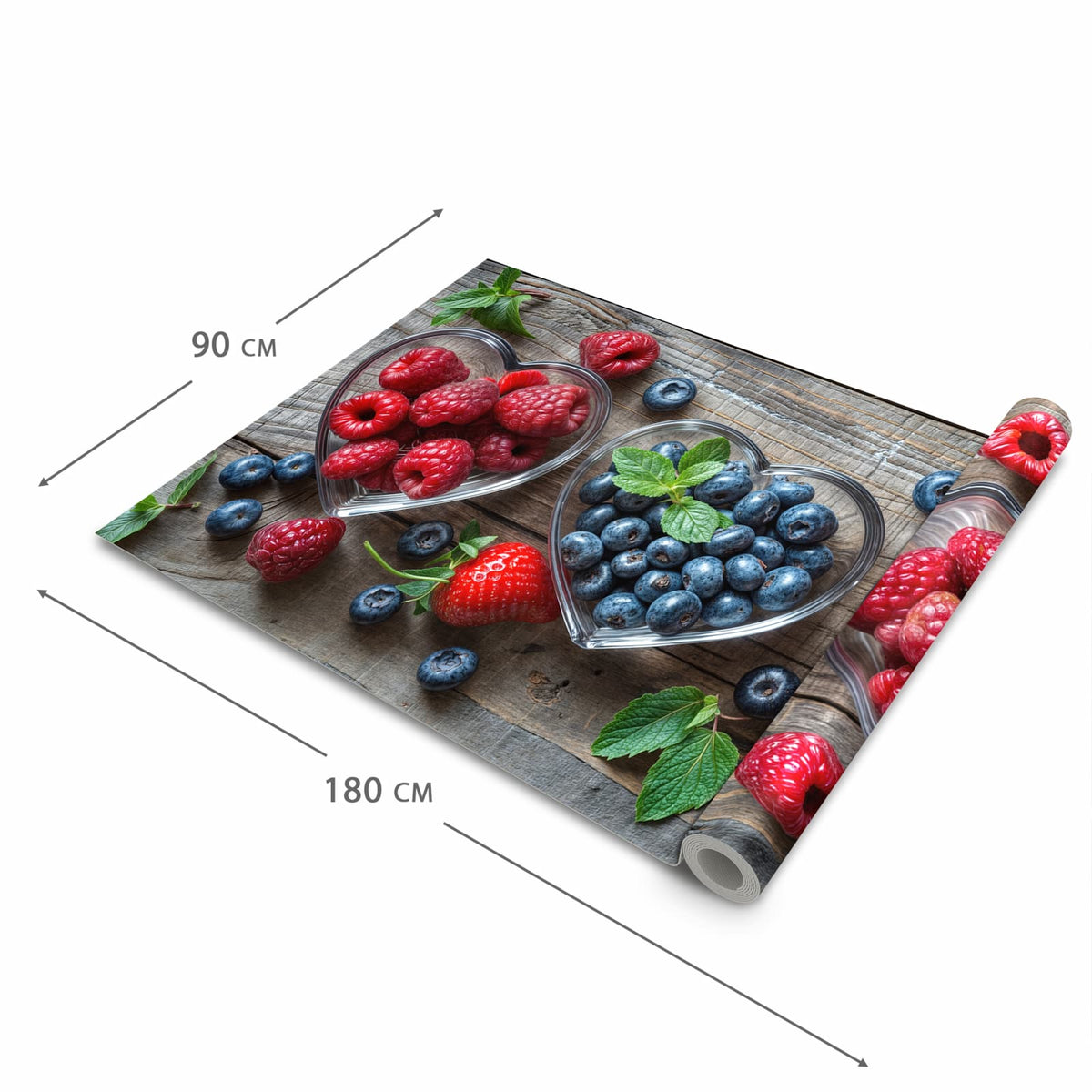 Schmutzabweisender waschbarer Küchenläufer mit Motiv Herzschalen Beeren in der Größe 90x180 cm
