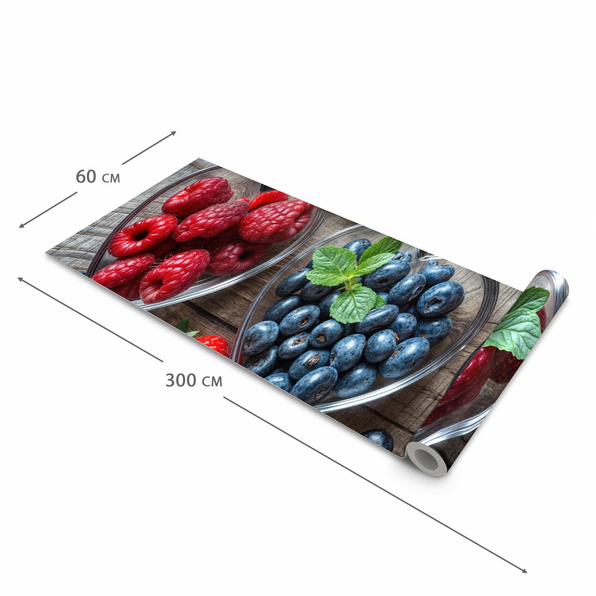 Geräuschdämpfender Küchenläufer mit Motiv Herzschalen Beeren in der Grösse 90x180 cm