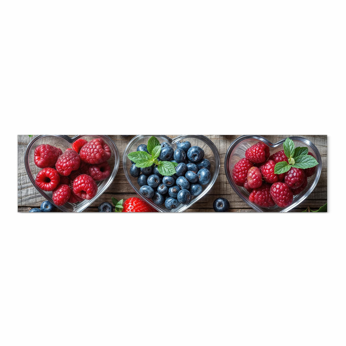 Zeitsparender rutschfester Küchenteppich mit Motiv Herzschalen Beeren in Frontansicht
