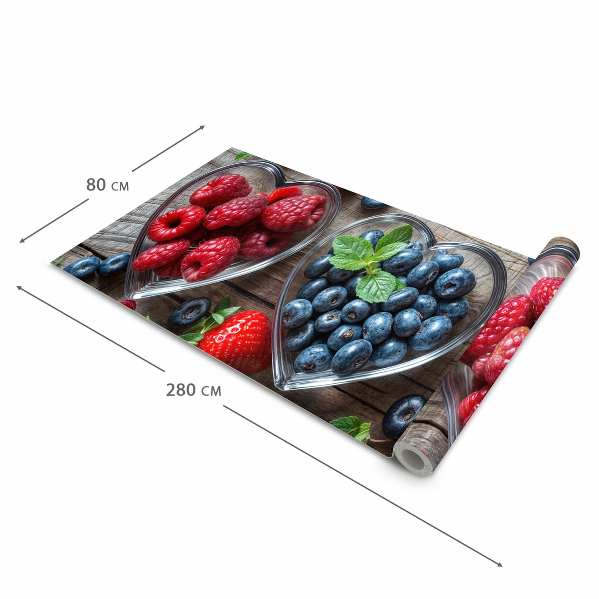 Wasserabweisender rutschfester Küchenläufer mit Motiv Herzschalen Beeren in der Grösse 90x180 cm