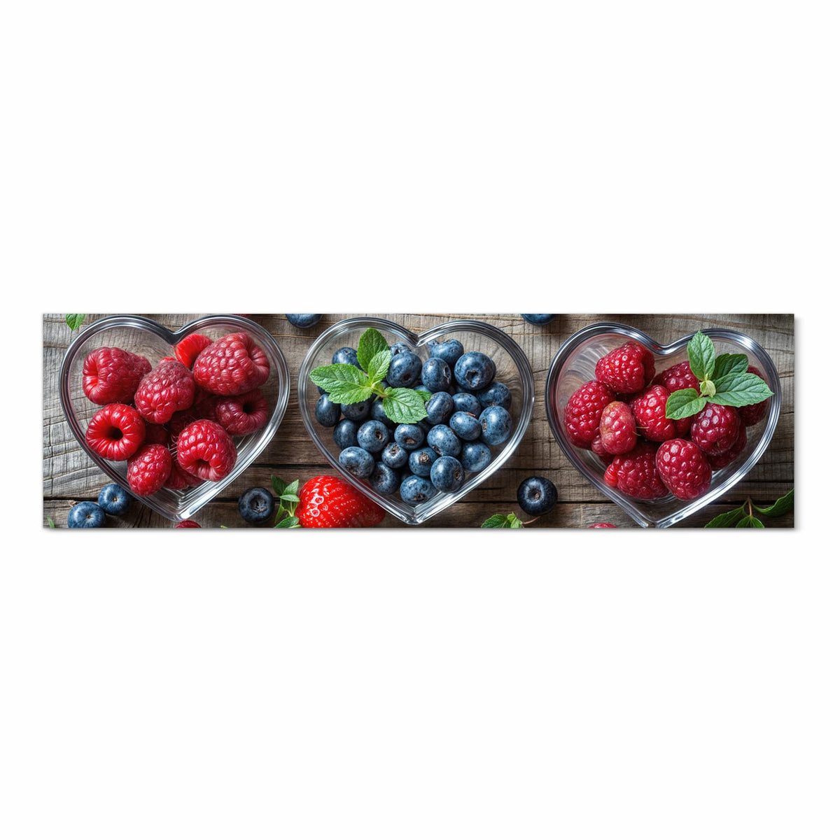 Wasserabweisender Küchenteppich mit Motiv Herzschalen Beeren in Frontansicht