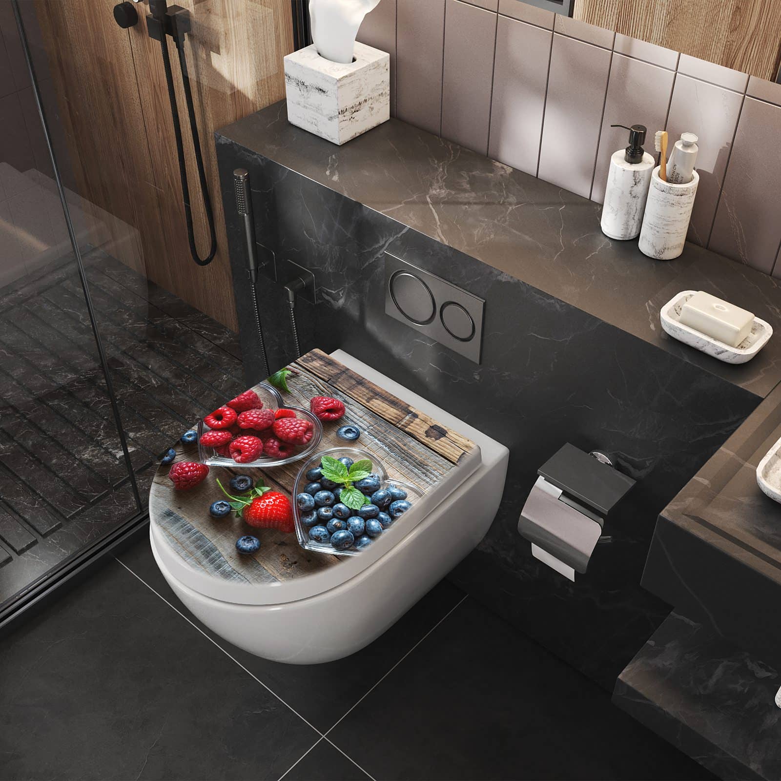 WC-Sitz mit Absenkautomatik Herzschalen Beeren