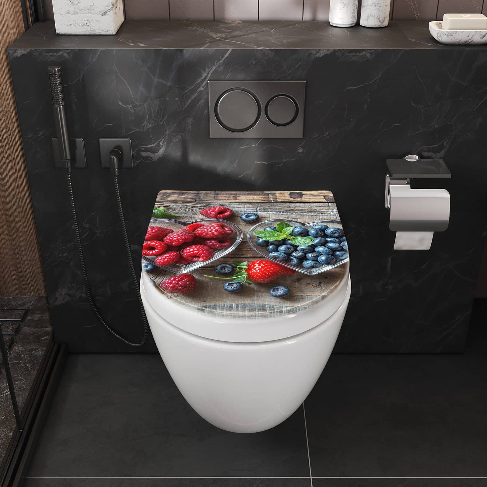 WC-Sitz mit Absenkautomatik Herzschalen Beeren