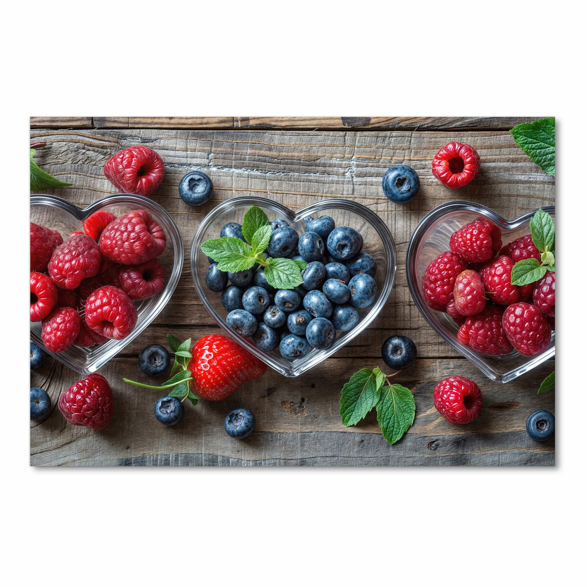 UV-beständiger Küchenteppich mit Motiv Herzschalen Beeren in Frontansicht