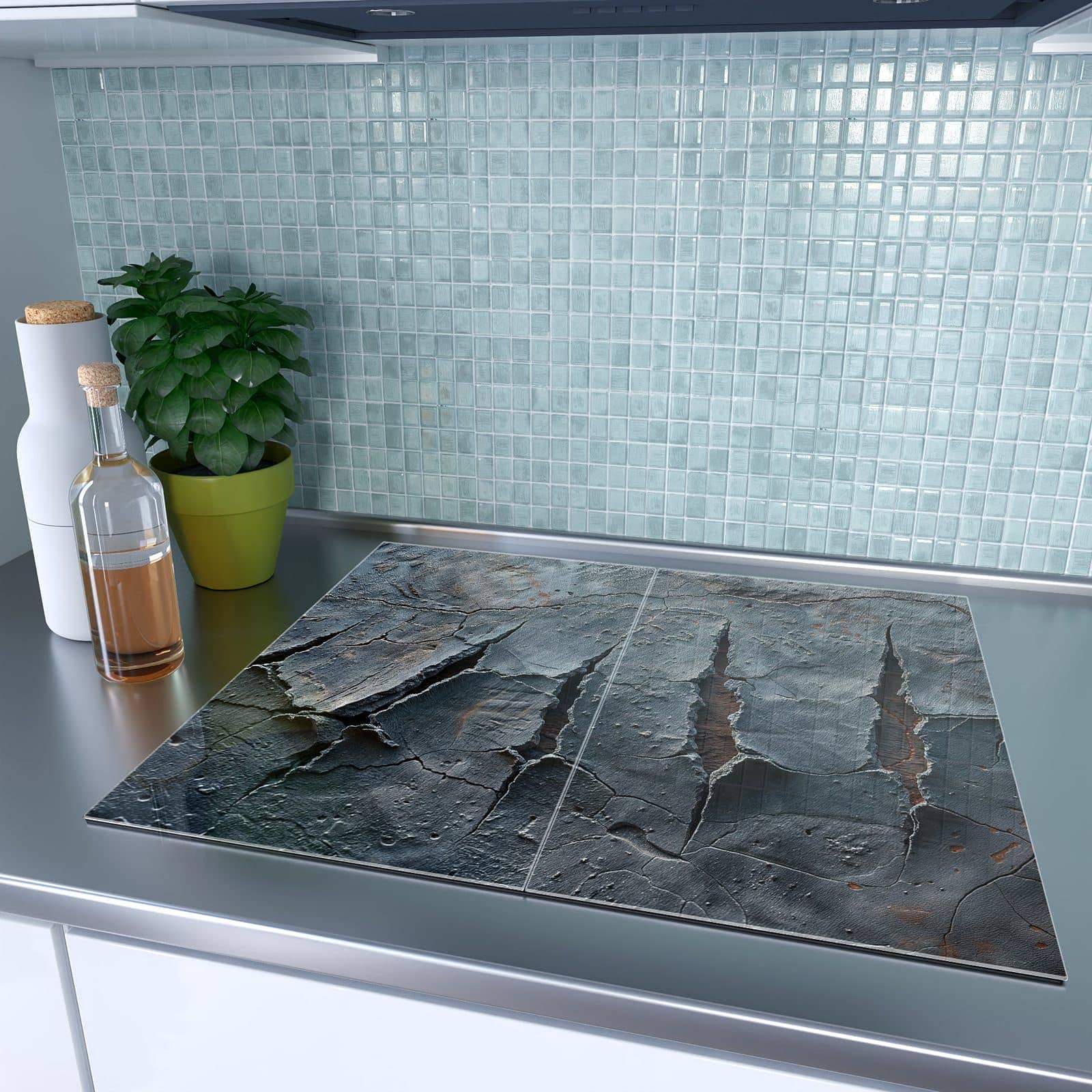 2-teilige Herdabdeckplatte mit Rissige mit Oberfläche-Motiv auf dem Ceranfeld