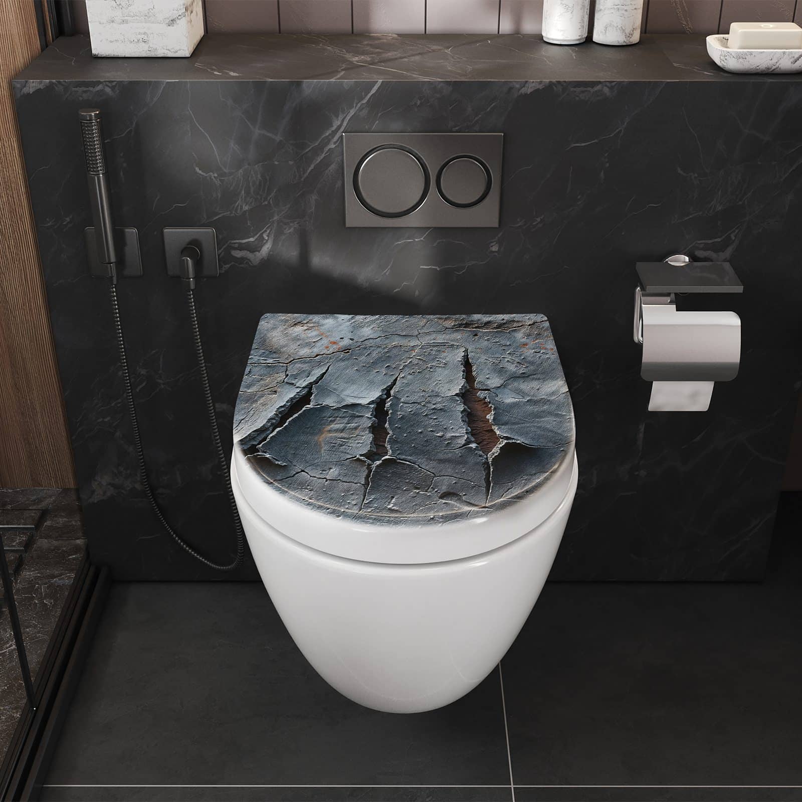 WC-Sitz mit Absenkautomatik Rissige mit Oberfläche