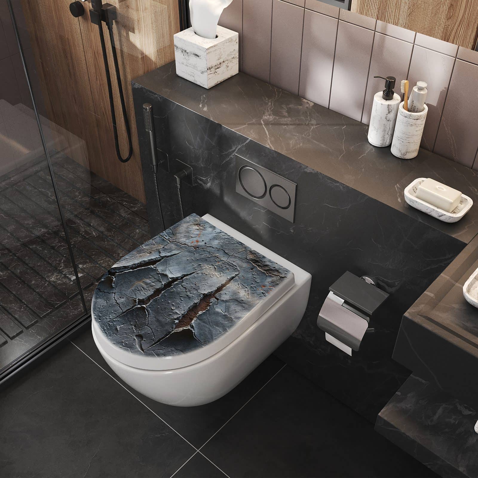 WC-Sitz mit Absenkautomatik Rissige mit Oberfläche