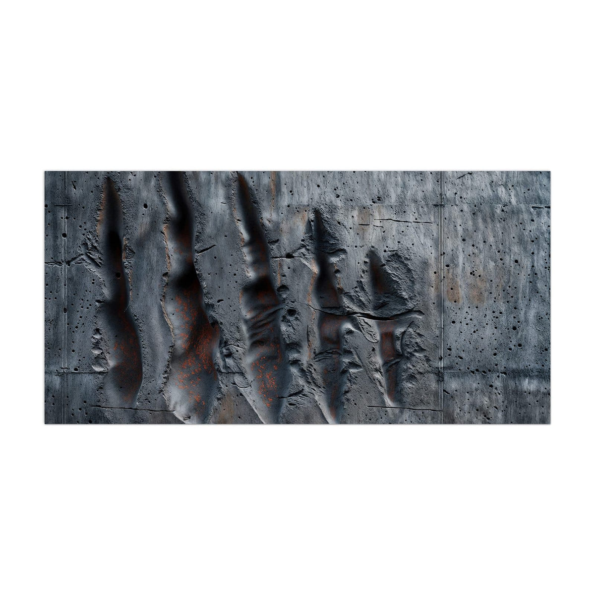 Küchenrückwand aus Glas Rostspuren im Beton im Hochformat, Motiv bildfüllend von vorn