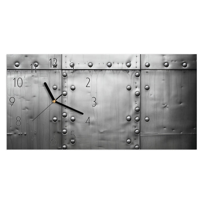 Wanduhr Metallplattenoptik aus Glas – Querformat 60 × 30 cm mit Ziffernblatt Elegant