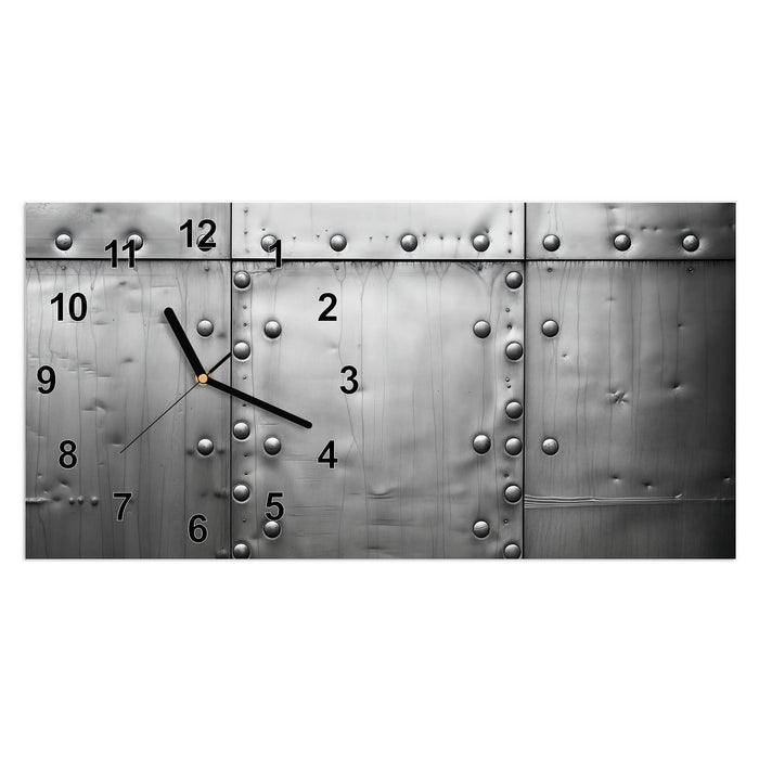 Wanduhr Metallplattenoptik aus Glas – Querformat 60 × 30 cm mit Ziffernblatt Modern