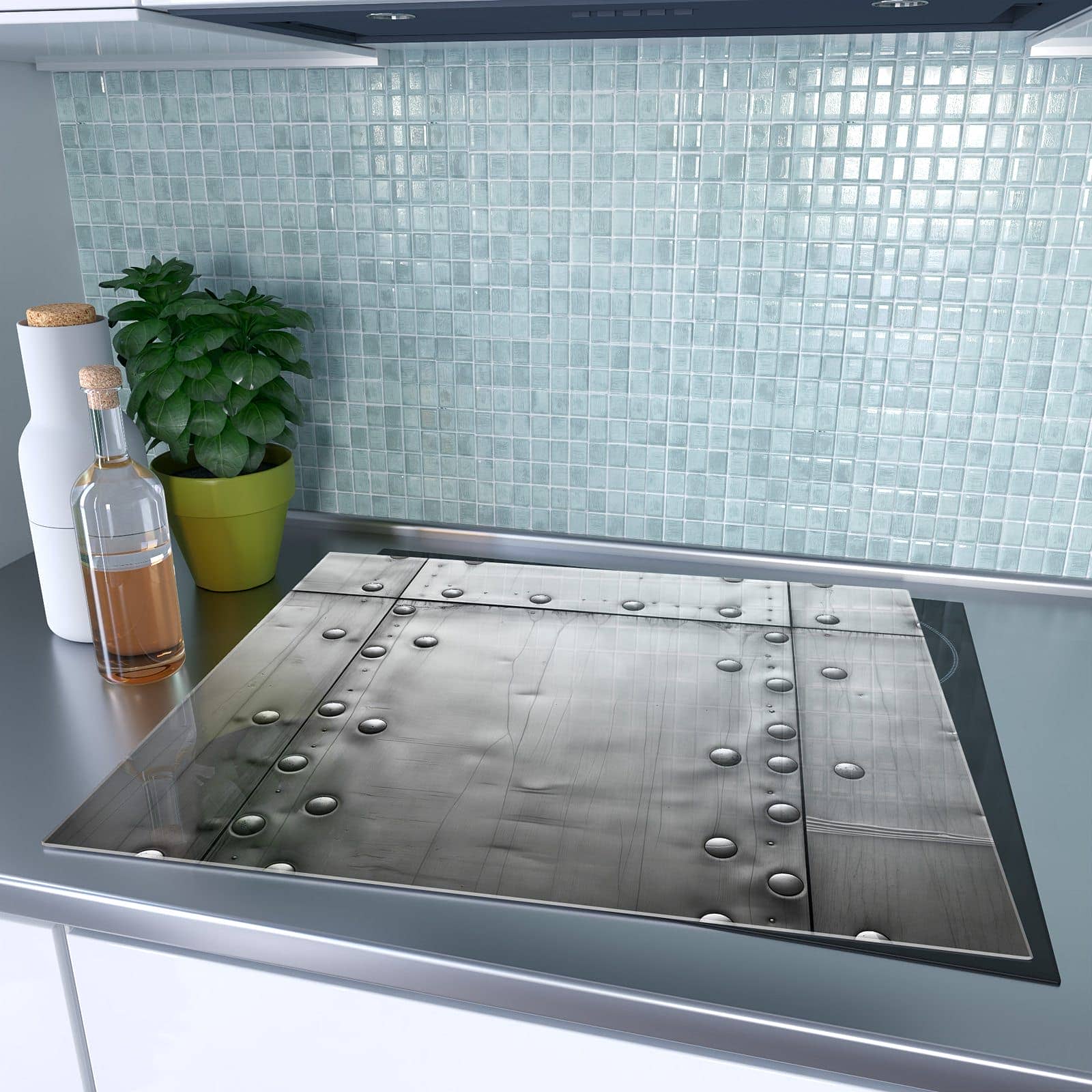 1-teilige Herdabdeckplatten aus Glas mit Metallplattenoptik-Motiv auf dem Ceranfeld