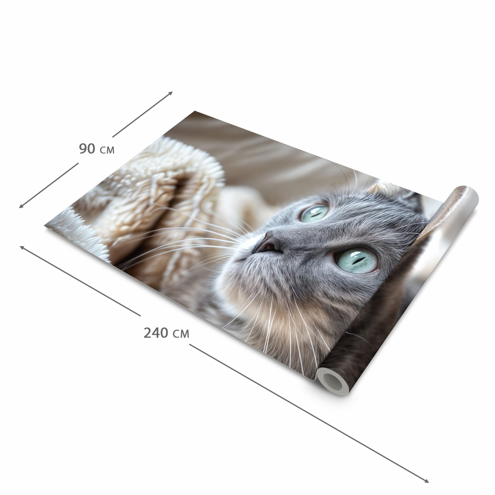 Waschbarer Küchenteppich mit Motiv Kuschelige Katze in der Grösse 80x280 cm für sichere Aufbewahrung