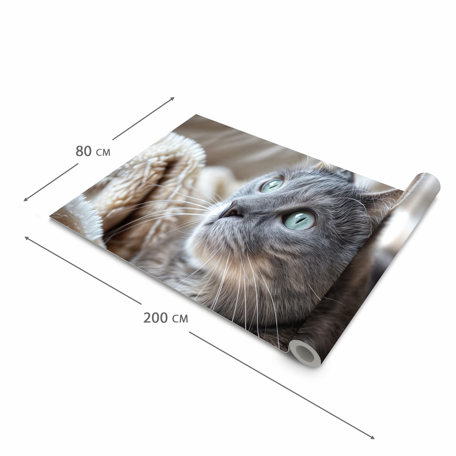 Bodenschonender waschbarer Küchenteppich mit Motiv Kuschelige Katze in der Grösse 80x250 cm