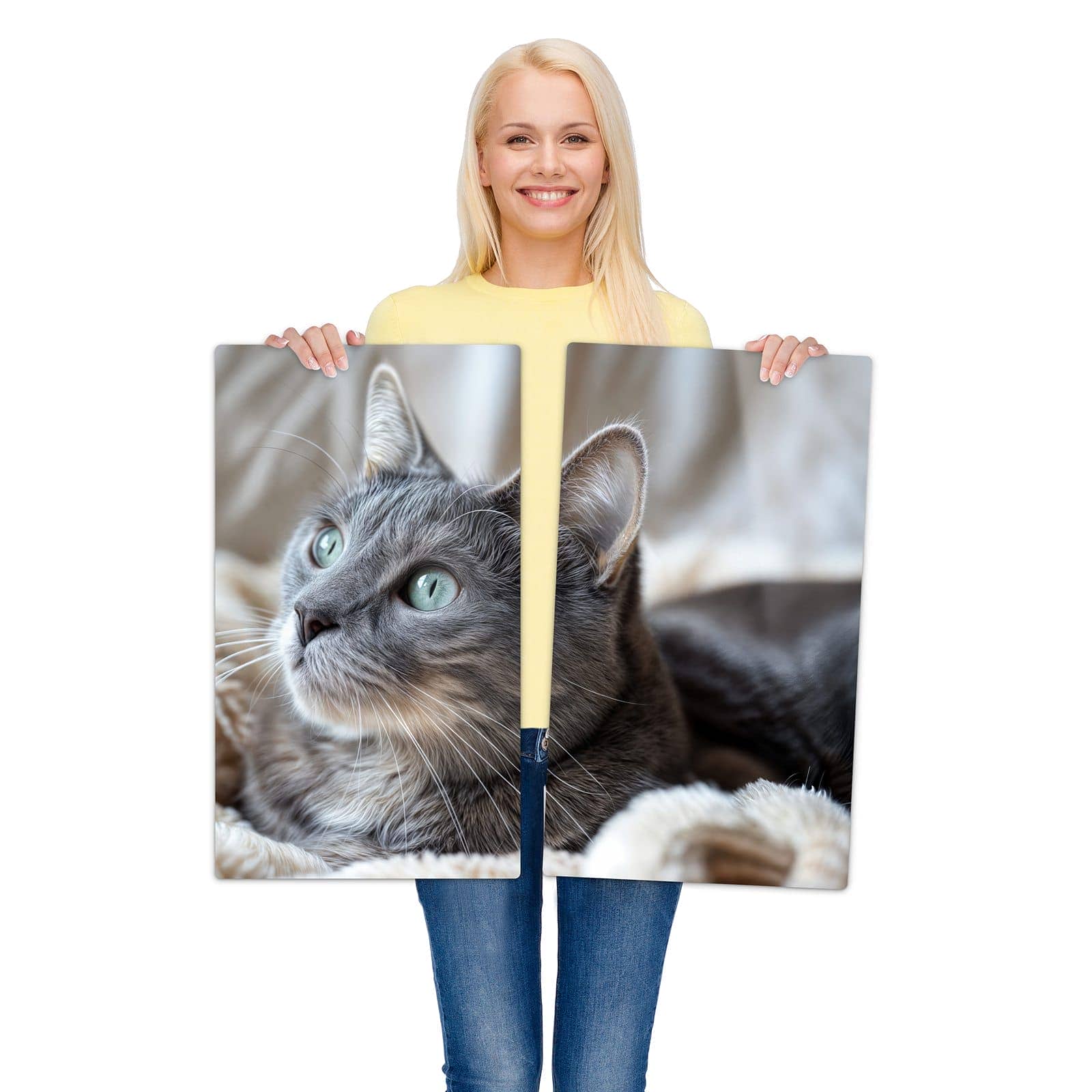 2-teilige Ceranfeld Abdeckungen mit Kuschelige Katze-Motiv wird zur Größendarstellung gehalten