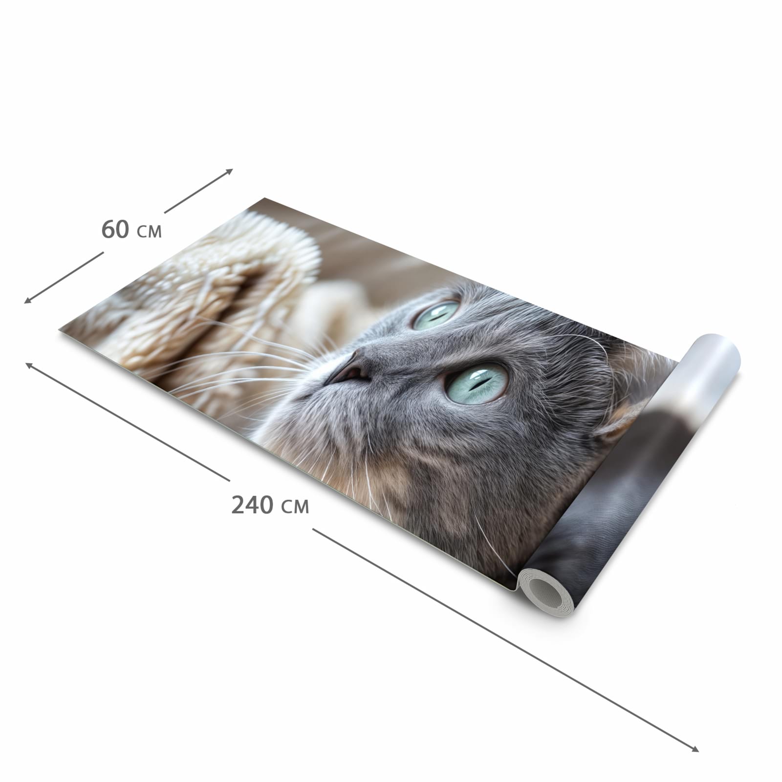 Waschbarer rutschfester Küchenteppich mit Motiv Kuschelige Katze in der Größe 80x250 cm