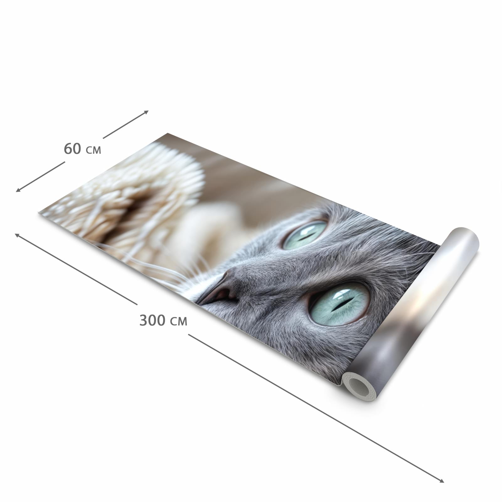 Rutschfester Bodenläufer Teppich mit Motiv Kuschelige Katze in der Grösse 80x250 cm